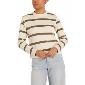 NEW TANYA TAYLOR berk crew neck long sleeve top in cream/fern stripe